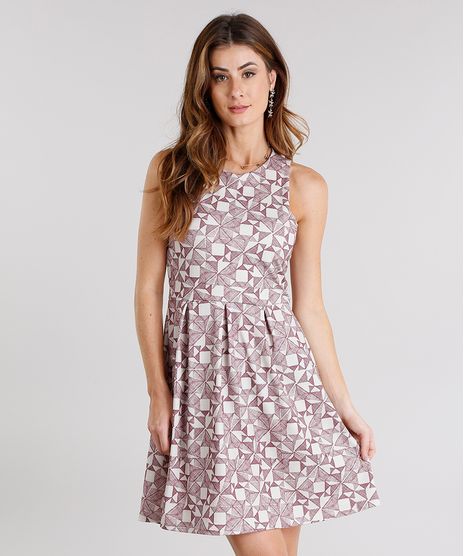 Vestido-Feminino-Curto-Estampado-Sem-Manga-Decote-Redondo-Bege-9114183-Bege_1