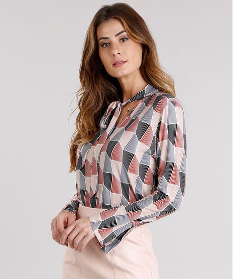 Blusa-Feminina-Estampada-Geometrica-Gola-Laco-Manga-Longa-Laranja-Escuro-9111852-Laranja_Escuro_1