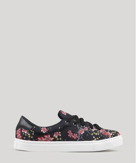 Tenis-Feminino-Estampado-Floral-em-Lona-Preto-9103116-Preto_1