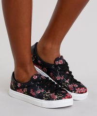 Tenis-Feminino-Estampado-Floral-em-Lona-Preto-9103116-Preto_2