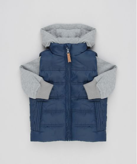 Blusao-Infantil-em-Moletom-com-Capuz-Cinza-Mescla---Colete-Puffer-Azul-Marinho-8450337-Azul_Marinho_1
