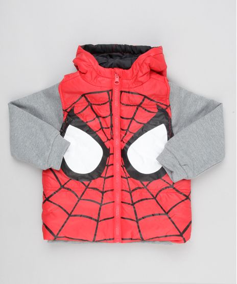 Blusao-Infantil-Homem-Aranha-em-Moletom-Cinza-Mescla---Colete-Puffer-com-Capuz-Vermelho-8861903-Vermelho_1