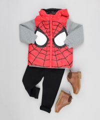 Blusao-Infantil-Homem-Aranha-em-Moletom-Cinza-Mescla---Colete-Puffer-com-Capuz-Vermelho-8861903-Vermelho_3