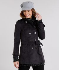 Casaco-Feminino-Trench-Coat-em-Suede-com-Faixa-Chumbo-8888640-Chumbo_1