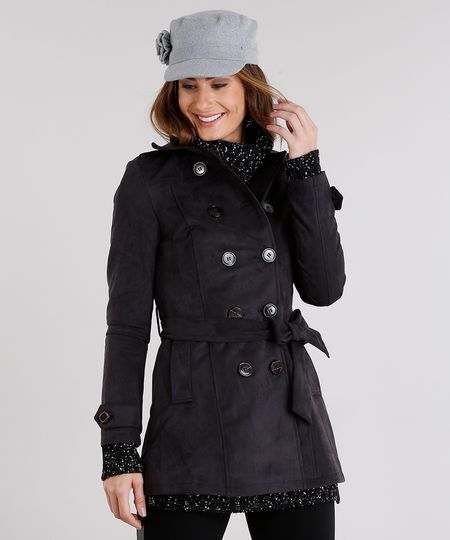 Casaco-Feminino-Trench-Coat-em-Suede-com-Faixa-Chumbo-8888640-Chumbo_1