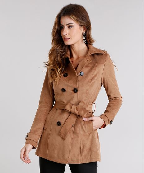 Casaco-Feminino-Trench-Coat-em-Suede-com-Faixa-Caramelo-8888640-Caramelo_1