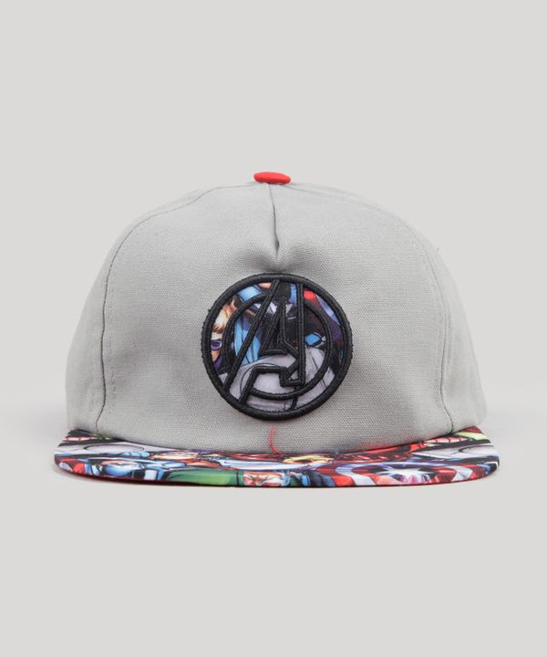Boné Infantil Os Vingadores Aba Reta Estampada Cinza G