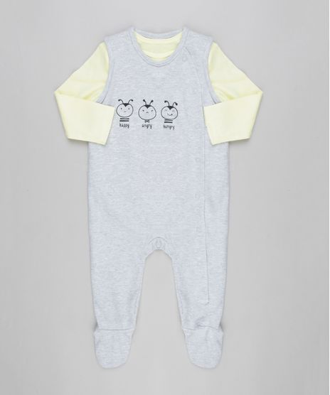 Conjunto-Infantil-de-Macacao-com-Pezinho-Cinza-Mescla---Camiseta-Manga-Longa-em-Algodao---Sustentavel-Amarelo-CLaro-8922126-Amarelo_Claro_1