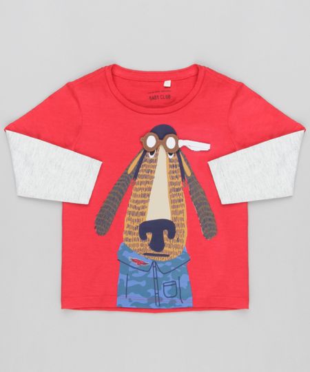 Camiseta-Infantil-com-Estampa-Interativa-Cachorro-com-Oculos-Manga-Longa-Gola-Careca-Vermelha-9139958-Vermelho_1