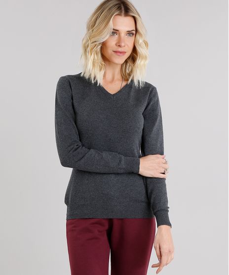 Sueter-Feminino-Basico-em-Trico-Manga-Longa-Decote-em-V-Cinza-Mescla-Escuro-8840010-Cinza_Mescla_Escuro_1
