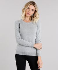 Sueter-Feminino-Basico-em-Trico-Manga-Longa-Decote-Redondo-Cinza-Mescla-Claro-8840449-Cinza_Mescla_Claro_1