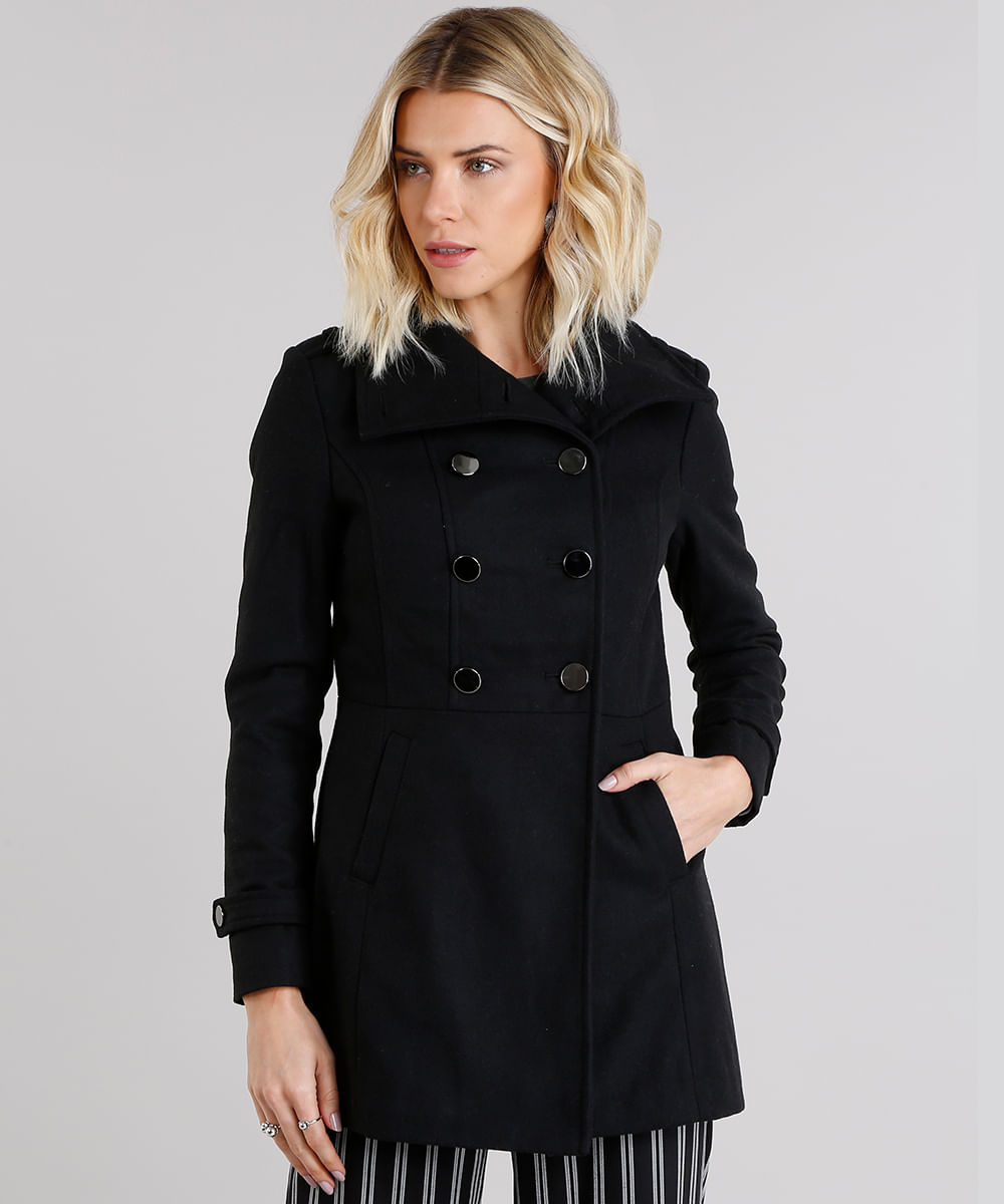 casaco trench coat feminino preto