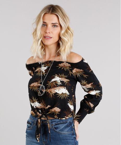 Blusa-Feminina-Ciganinha-com-No-Estampada-de-Passaros-Manga-Longa-Preta-8921060-Preto_1