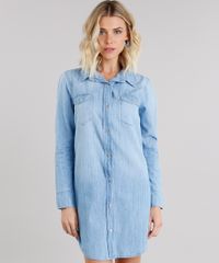 Vestido-Jeans-Feminino-Chemise-com-Bolsos-Manga-Longa-Azul-Claro-9148106-Azul_Claro_1