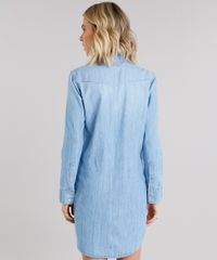 Vestido-Jeans-Feminino-Chemise-com-Bolsos-Manga-Longa-Azul-Claro-9148106-Azul_Claro_2