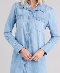 Vestido-Jeans-Feminino-Chemise-com-Bolsos-Manga-Longa-Azul-Claro-9148106-Azul_Claro_4