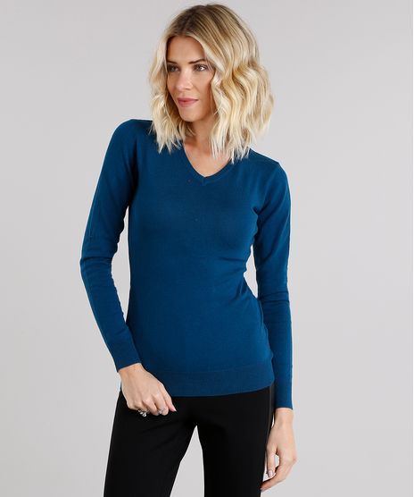 Sueter-Feminino-Basico-em-Trico-Manga-Longa-Decote-em-V-Azul-Petroleo-8840010-Azul_Petroleo_1