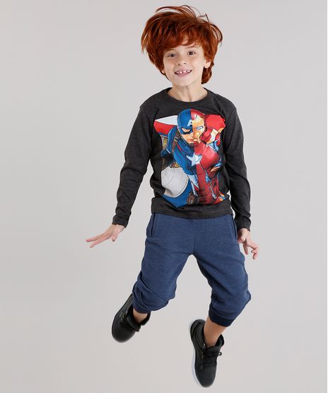Camiseta-Infantil-Homem-de-Ferro-e-Capitao-America-Manga-Longa-Gola-Careca-Cinza-Mescla-Escuro-9043392-Cinza_Mescla_Escuro_1