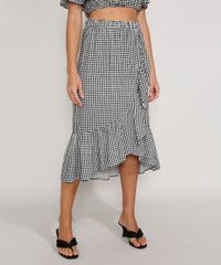 Saia-Feminina-Midi-Transpassada-Estampada-Xadrez-Vichy-com-Babado-Preta-9981693-Preto_1