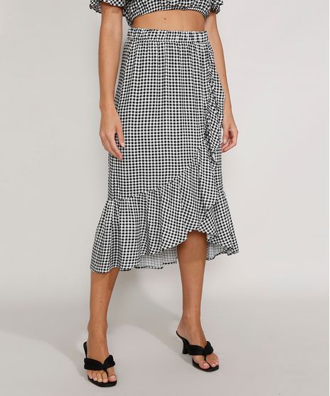 Saia-Feminina-Midi-Transpassada-Estampada-Xadrez-Vichy-com-Babado-Preta-9981693-Preto_1