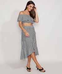 Saia-Feminina-Midi-Transpassada-Estampada-Xadrez-Vichy-com-Babado-Preta-9981693-Preto_3