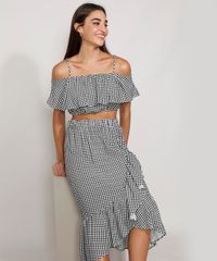 Saia-Feminina-Midi-Transpassada-Estampada-Xadrez-Vichy-com-Babado-Preta-9981693-Preto_6