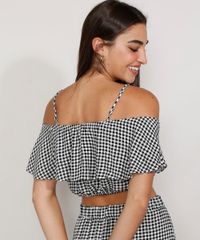 Blusa-Feminina-Manga-Curta-Cropped-Open-Shoulder-Estampada-Xadrez-Vichy-Decote-Reto-Preta-9982007-Preto_2