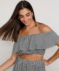 Blusa-Feminina-Manga-Curta-Cropped-Open-Shoulder-Estampada-Xadrez-Vichy-Decote-Reto-Preta-9982007-Preto_5