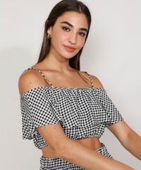 Blusa-Feminina-Manga-Curta-Cropped-Open-Shoulder-Estampada-Xadrez-Vichy-Decote-Reto-Preta-9982007-Preto_6