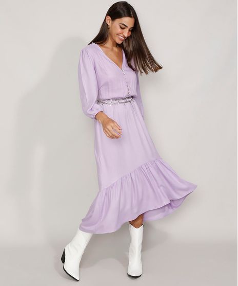 Vestido-Feminino-Midi-com-Recorte-e-Botoes-Manga-Bufante-Lilas-9976582-Lilas_1