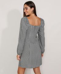 Vestido-Feminino-Curto-Estampado-Xadrez-Vichy-com-Laco-Manga-Bufante-Preto-9982448-Preto_2