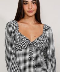 Vestido-Feminino-Curto-Estampado-Xadrez-Vichy-com-Laco-Manga-Bufante-Preto-9982448-Preto_4