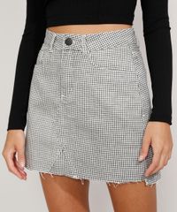 Saia-de-Sarja-Feminina-Curta-Estampada-Xadrez-Vichy-com-Barra-a-Fio-Preta-9981597-Preto_1