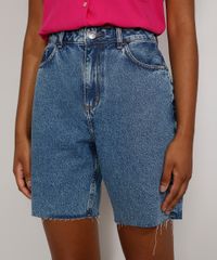 Bermuda-Jeans-Feminina-Cintura-Alta-Marmorizada-com-Rasgos-e-Barra-Destroyed-Azul-Medio-9985642-Azul_Medio_1