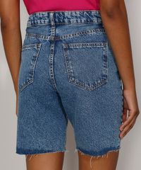 Bermuda-Jeans-Feminina-Cintura-Alta-Marmorizada-com-Rasgos-e-Barra-Destroyed-Azul-Medio-9985642-Azul_Medio_2
