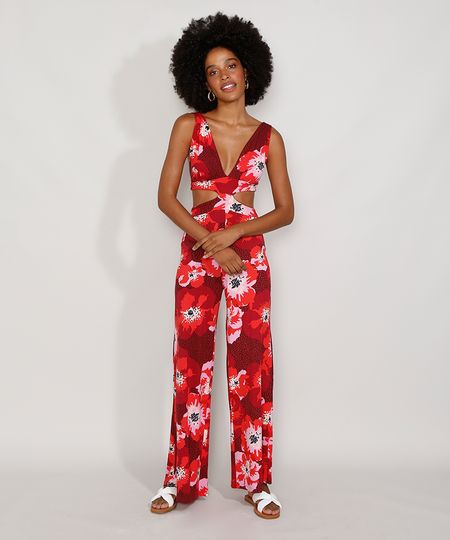 Macacao-Feminino-Pantalona-Estampado-Floral-com-Vazado-Alca-Larga-Vermelho-Escuro-9977675-Vermelho_Escuro_1