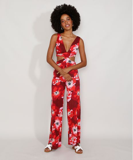 Macacao-Feminino-Pantalona-Estampado-Floral-com-Vazado-Alca-Larga-Vermelho-Escuro-9977675-Vermelho_Escuro_1