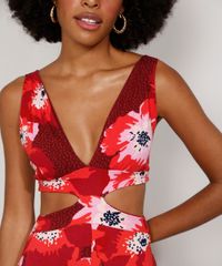 Macacao-Feminino-Pantalona-Estampado-Floral-com-Vazado-Alca-Larga-Vermelho-Escuro-9977675-Vermelho_Escuro_4