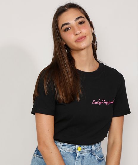 Camiseta-Feminina-Smiley-Manga-Curta-Preta-9976524-Preto_1