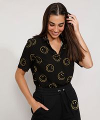 Camisa-Feminina-Estampada-Smiley-Manga-Curta-Preta-9977997-Preto_1