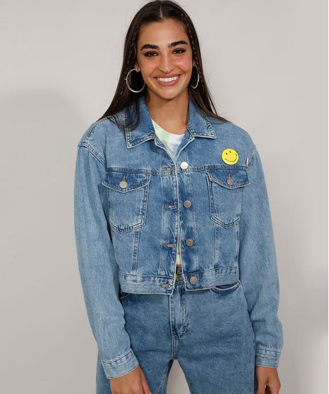 Jaqueta-Jeans-Feminina-Smiley-Cropped-com-Buttons-Azul-Medio-9982438-Azul_Medio_1