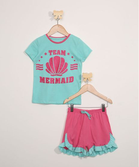 Pijama-Infantil-Manga-Curta--Team-Mermaid--com-Glitter-Verde-Agua-9966416-Verde_Agua_1