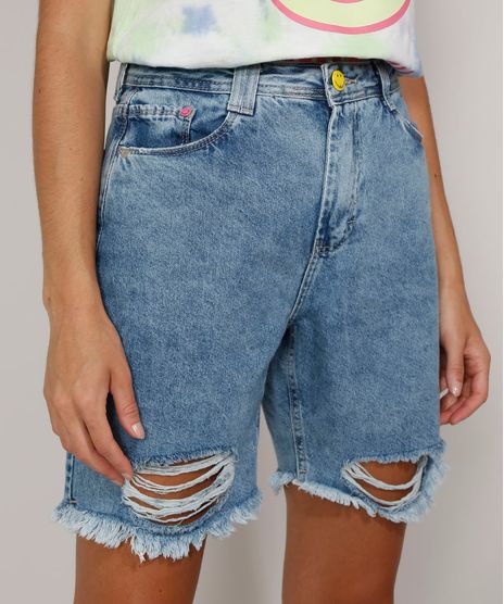 Bermuda-Jeans-Feminina-Smiley-Cintura-Super-Alta-Destroyed-Azul-Medio-9981702-Azul_Medio_1