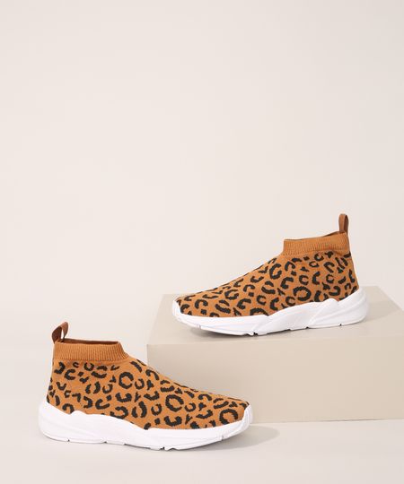 Tenis-Feminino-Knit-Estampado-Animal-Print-Onca-Oneself-Caramelo-9981819-Caramelo_1