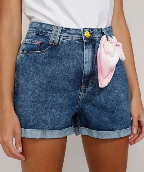 Short-Jeans-Smiley-Mom-Cintura-Super-Alta-com-Bandana-Azul-Medio-9981708-Azul_Medio_1