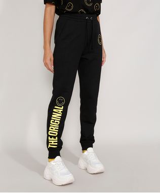 Calca-de-Moletom-Feminina-Smiley-Jogger-Preta-9976767-Preto_1
