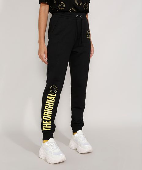 Calca-de-Moletom-Feminina-Smiley-Jogger-Preta-9976767-Preto_1