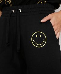 Calca-de-Moletom-Feminina-Smiley-Jogger-Preta-9976767-Preto_5