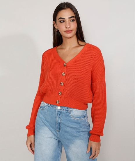 Cardigan-Feminino-de-Trico-Cropped-Decote-V-Laranja-9975005-Laranja_1