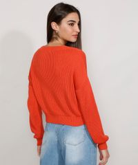 Cardigan-Feminino-de-Trico-Cropped-Decote-V-Laranja-9975005-Laranja_2
